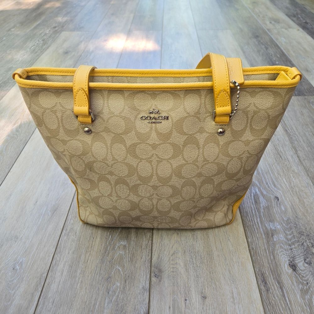 Coach Tan and Yellow Signature Tote